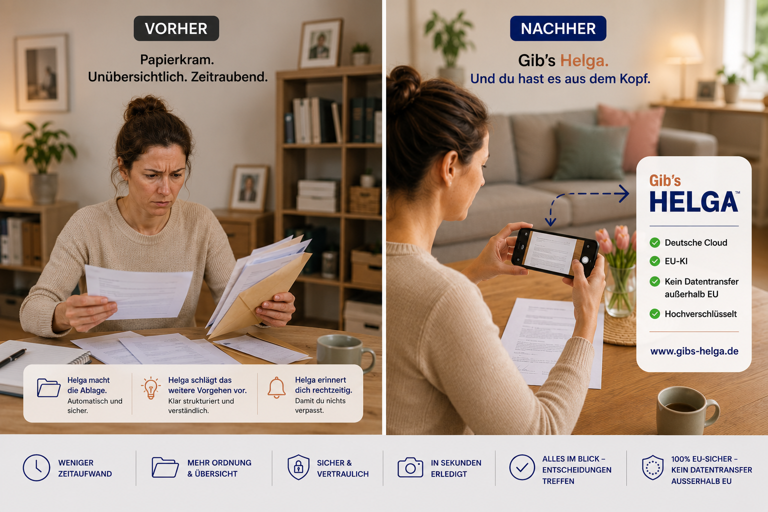 Vorher Nachher: Papierkram wird mit HELGA übersichtlich